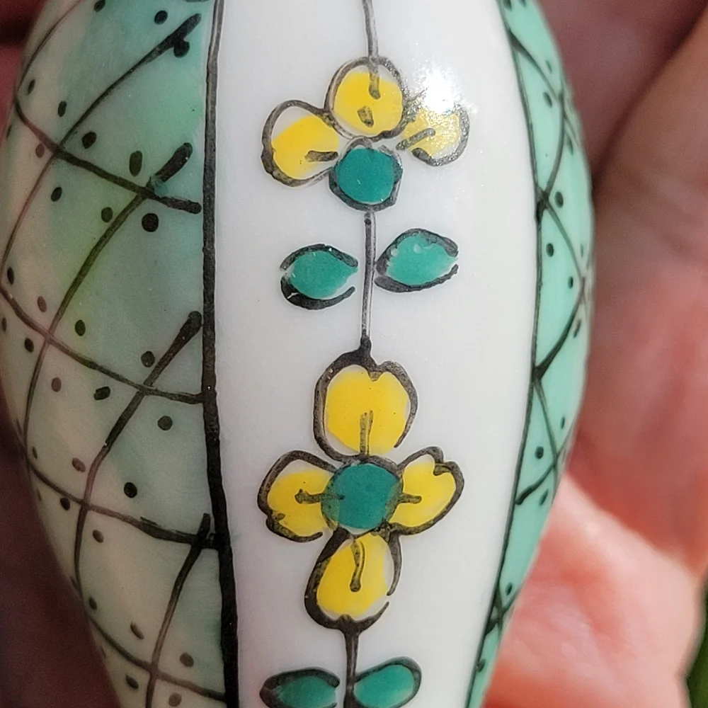 Limoges Vintage Mini Vase ~ Made in France ~ Pretty Green w/ Yellow Flowers